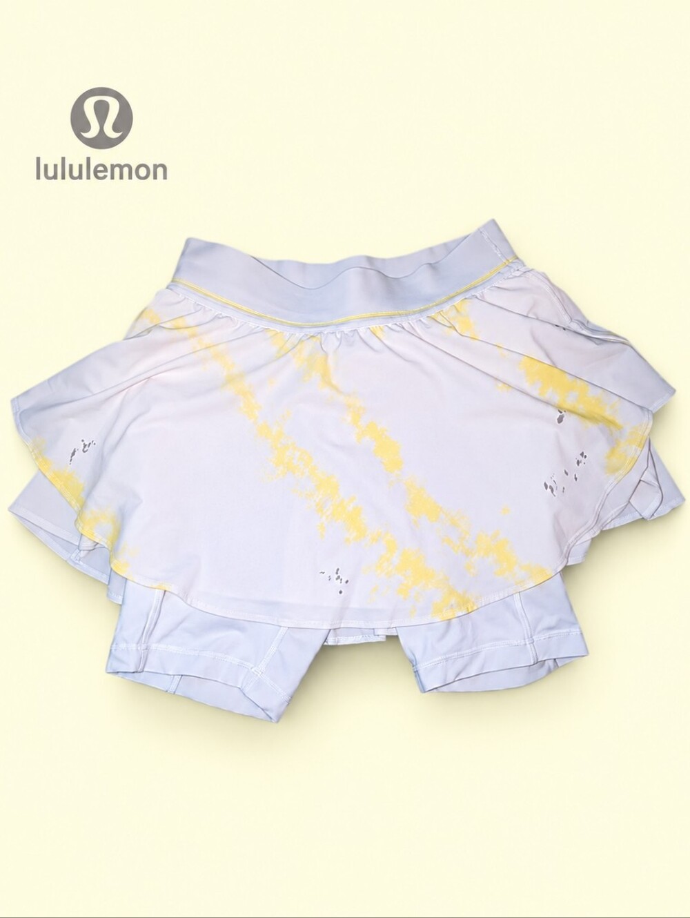 lululemon Court Rival Tennis Skirt Skort Extended Shorts White Yellow Sz 6